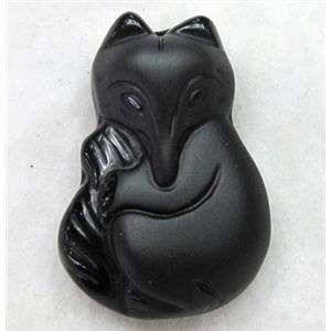 Natural Black Obsidian Fox Charm Pendant, approx 24x35mm [GMPD587]