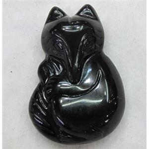 Natural Black Obsidian Fox Charm Pendant, approx 26x38mm [GMPD588]