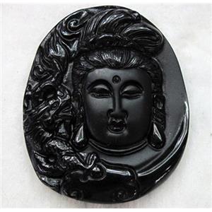 Natural Black Obsidian Buddha Pendant, approx 40x48mm [GMPD591]
