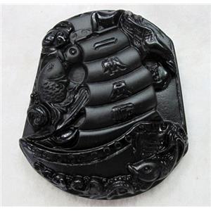 Natural Black Obsidian Pendant, approx 45x53mm [GMPD592]