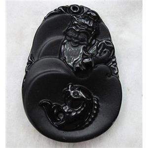 Natural Black Obsidian Buddha Pendant, approx 34x47mm [GMPD595]