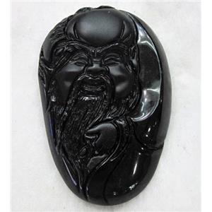 Natural Black Obsidian Buddha Pendant, approx 35x54mm [GMPD597]