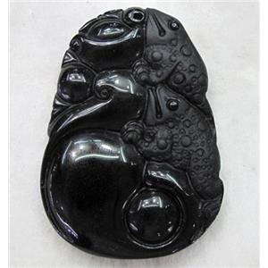 Natural Black Obsidian Buddha Pendant, approx 35x50mm [GMPD598]