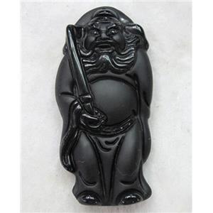 Natural Black Obsidian Buddha Pendant, approx 26x53mm [GMPD599]