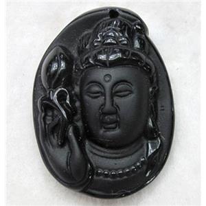 Natural Black Obsidian Buddha Pendant, approx 34x46mm [GMPD600]