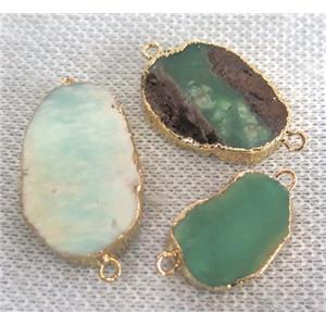 green Australian Chrysoprase Connector, gold plated, approx 15-30mm [GMPD636]