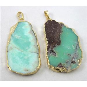 Australian chrysoprase pendant, freeform, green, gold plated, approx 15-45mm [GMPD638]
