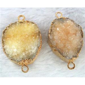 orange druzy quartz connector, gold plated, approx 20x30mm [GMPD640]