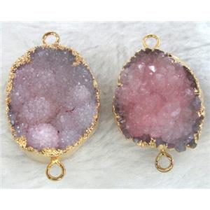 pink druzy quartz connector, gold plated, approx 20x30mm [GMPD641]