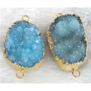 blue druzy, quartz connector, gold, approx 20x30mm [GMPD642]