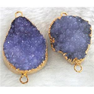purple druzy quartz connector, gold plated, approx 20x30mm [GMPD643]