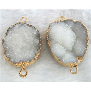 white druzy quartz connector, gold plated, approx 20x30mm [GMPD644]