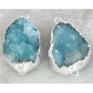blue druzy quartz connector, freeform, silver plated, approx 20x30mm [GMPD645]