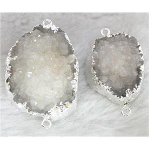 white druzy quartz connector, silver, approx 20x30mm [GMPD646]