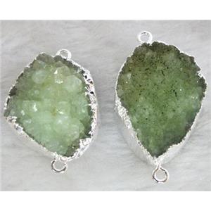 green druzy quartz connector, silver, approx 20x30mm [GMPD647]