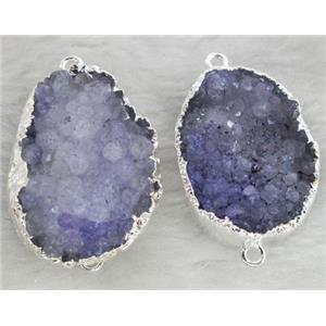 purple druzy quartz connector, freeform, silver plated, approx 20x30mm [GMPD648]