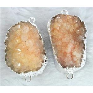 orange druzy quartz connector, silver, approx 20x30mm [GMPD649]