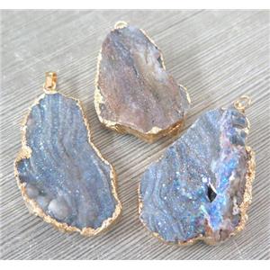 Solar Agate Druzy pendant, slab, freeform, AB-Color, approx 20-40mm [GMPD789]