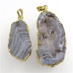 solar agate druzy pendant, freeform slice, gold plated, approx 20-30mm [GMPD797-S]