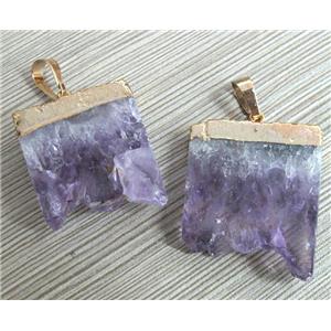druzy amethyst pendant, slice, gold plated, approx 20-30mm [GMPD803]