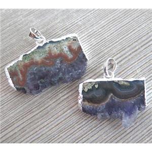 druzy amethyst pendant, slice, silver plated, approx 20-30mm [GMPD805]