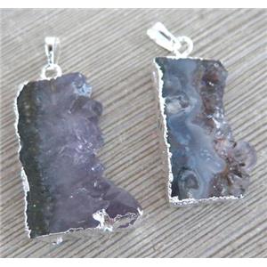 druzy amethyst pendant, slice, silver plated, approx 20-35mm [GMPD806]