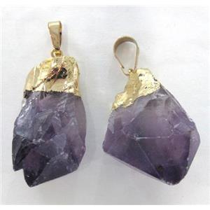 natural healing point amethyst pendant, freeform, gold plated, approx 10-25mm [GMPD826]