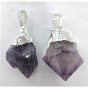 natural healing amethyst pendant, point, freeform nugget, silver plated, approx 20-40mm [GMPD827-L]
