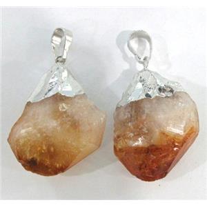 natural healing citrine pendant, freeform nugget, silver plated, approx 20-40mm [GMPD829-L]