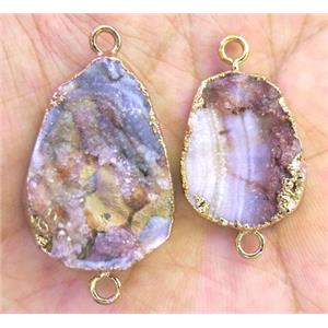 natural agate druzy connector, freeform slice, gold plated, approx 15-30mm [GMPD973]