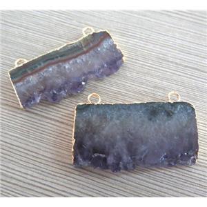 druzy amethyst pendant, freeform slice, gold plated, two-hole, approx 20-35mm [GMPD986]