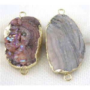 sunAgate druzy connector, AB-color, freeform, gold plated, approx 15-30mm [GMPDA1036]
