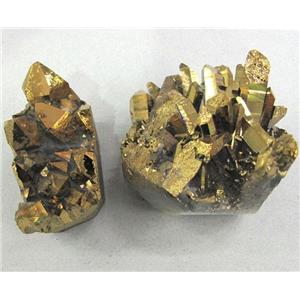 Crystal Quartz Druzy Cluster Freeform Undrilled Gold Electroplated, approx 15-40mm [GMPDA1089]