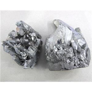 Crystal Quartz Druzy Cluster Freeform Undrilled Silver Electroplated, approx 15-40mm [GMPDA1090]
