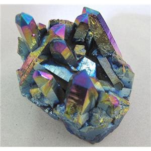 Crystal Quartz Druzy Cluster Freeform Undrilled Rainbow Electroplated, approx 15-40mm [GMPDA1091]