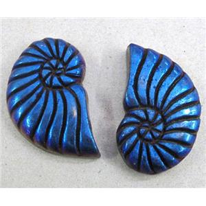 pyrite spiral charm, blue electroplated, no-hole, approx 22-36mm [GMPDA1096]