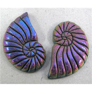 pyrite spiral charm, purple electroplated, no-hole, approx 22-36mm [GMPDA1099]