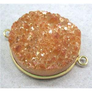 orange electroplated druzy quartz connector, approx 30mm dia [GMPDA1202]