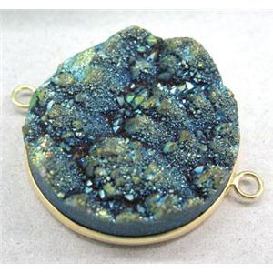 druzy quartz connector, green electroplated, approx 30mm dia [GMPDA1203]