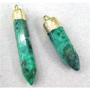 Clear Quartz bullet pendant, green electroplated, approx 6-12mm x 30-50mm [GMPDA1246]