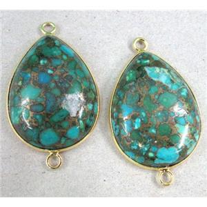 mosaic turquoise connector, teardrop, gold plated, approx 22x30mm [GMPDA1252]