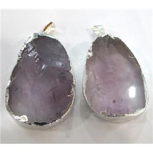 Amethyst pendant, nugget, freefrom, silver plated, approx 20-50mm [GMPDA1384]