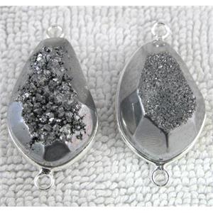 druzy quartz connector, faceted freeform, silver plated, approx 15-28mm [GMPDA1408]