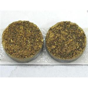 quartz druzy cabochon, flat-round, gold plated, approx 12mm dia [GMPDA1410-12MM]