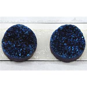 quartz druzy cabochon, flat-round, blue electroplated, approx 12mm dia [GMPDA1413-12MM]