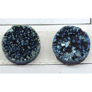 quartz druzy cabochon, flat-round, green electroplated, approx 30mm dia [GMPDA1414-30MM]