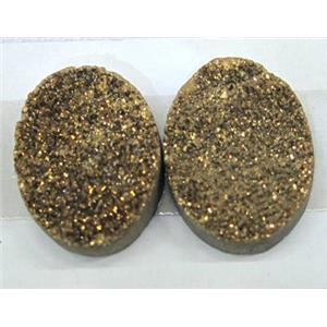 quartz druzy cabochon, oval, gold plated, approx 13x18mm [GMPDA1416-13X18MM]
