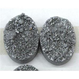 quartz druzy cabochon, oval, silver plated, approx 13x18mm [GMPDA1417-13X18MM]