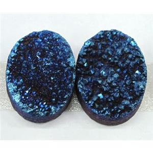 quartz druzy cabochon, oval, blue electroplated, approx 12x16mm [GMPDA1418-12X16MM]