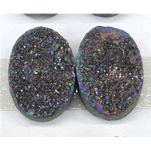 quartz druzy cabochon, oval, rainbow electroplated, approx 22x30mm [GMPDA1420-22X30MM]